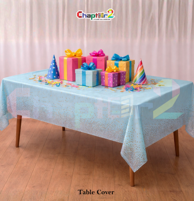 Premium Blue Table Cover with Golden Polka Dots (54x72 Inches) – Disposable Plastic Party Table Cloth for Birthday & Events Pakistan
