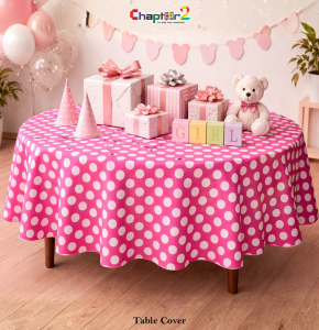 Pink Polka Dot Round Table Cover (6x3 Feet) – Baby Girl Birthday Party Table Cloth Pakistan