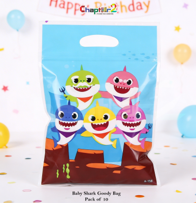 Baby Shark Theme Goody Bags Pack of 10 – 10 x 6.5 Inches Kids Birthday Party Favor Bags