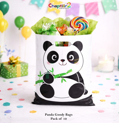 Panda Theme Goody Bags 10 x 6.5 Inches Pack of 10 – Kids Birthday Party Favor Bags Cute Cartoon Gift Bags