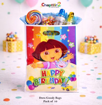 Dora Theme Goody Bags 10 x 6.5 Inches Pack of 10 – Kids Birthday Party Favor Bags Cartoon Gift Bags