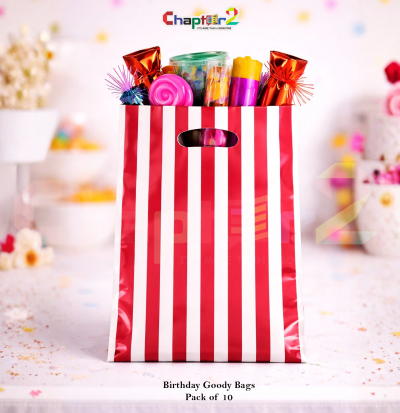 Red & White Striped Birthday Goody Bags 12 x 9 Inches – Pack of 10 | Party Favor Bags for Kids Birthday & Events (Pakistan)