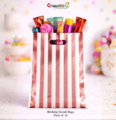 Premium Metallic Rose Gold Striped Birthday Goody Bags (12x9 Inches) – Pack of 10 | Party Favor Gift Bags Pakistan
