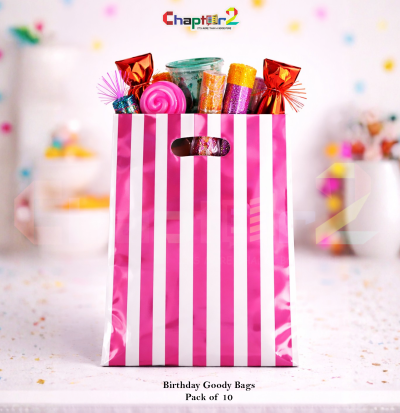Pink & White Striped Birthday Goody Bags 12 x 9 Inches – Pack of 10 | Party Favor Bags for Girls Birthday & Events (Pakistan)