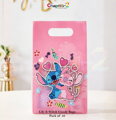 Lily & Stitch Goody Bags 10 x 6.5 Inches Pack of 10 – Kids Birthday Party Favor Bags Pink Gift Bags