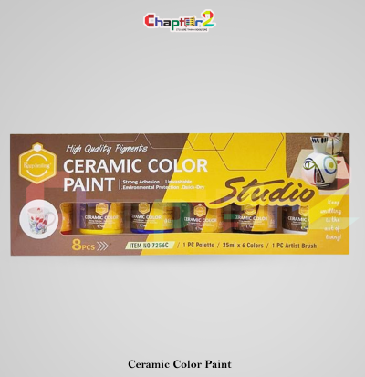 Ceramic Color Paint Set 8 PCS (6 Colors + Brush + Palette) – Studio Quality Paint for Pottery, Glass & Craft Painting Pakistan