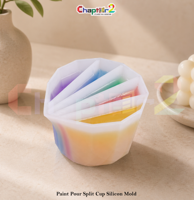 🌈 5-Channel Paint Pour Split Cup Silicone Mold – Multi-Color Fluid Art Pouring Tool for Acrylic Paint, Resin & DIY Craft
