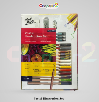 Mont Marte Pastel Illustration Set 37-Piece Art Kit boxed packaging and contents layout