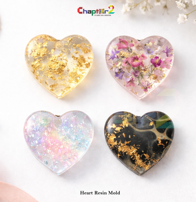 4-Cavity Heart Shape Resin Mold | Silicone Heart Pendant Mold for Epoxy Keychains, Jewelry & DIY Crafts