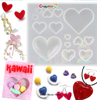 Multi Heart Shapes Resin Mold | Epoxy Jewelry & Keychain Mold | Silicone Heart Craft Mold Set