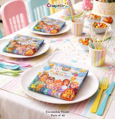 Cocomelon Party Tissue Napkins Pack of 40 – 6x6 Inches Kids Birthday Disposable Paper Napkins