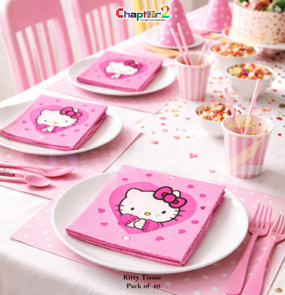 Hello Kitty Party Tissue Napkins Pack of 40 – 6x6 Inches Pink Birthday Disposable Paper Napkins for Kids