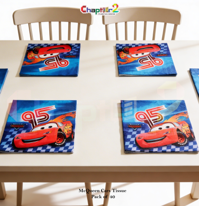 Lightning McQueen Cars Tissue Napkins 6x6 Inches – Pack of 40 | Kids Birthday Party Supplies Pakistan