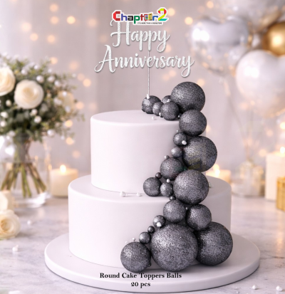 Silver Glitter Cake Decoration Balls Set – 20pcs Round Cake Topper Balls for Birthday, Wedding & Party Decor