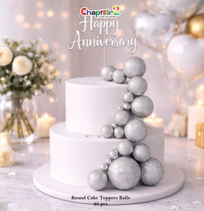 Champagne Silver Glitter Cake Decoration Balls Set – 20pcs Round Cake Topper Balls for Birthday, Wedding & Party Decor