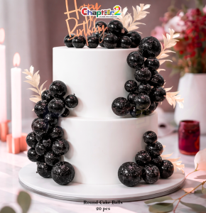 Black Glitter Cake Decoration Balls Set – 20pcs Round Cake Topper Balls for Birthday, Wedding & Party Decor