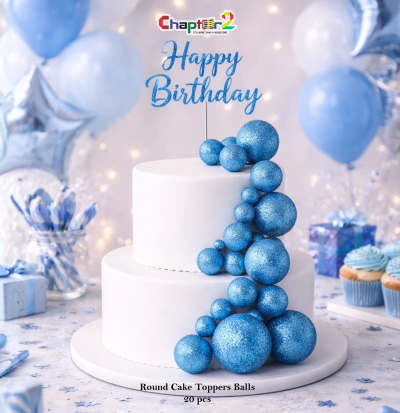 Blue Glitter Cake Decoration Balls Set – 20pcs Round Cake Topper Balls for Birthday, Wedding & Party Decor