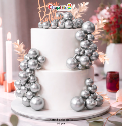 Metallic Silver Cake Decoration Balls Set – 20pcs Round Cake Topper Balls for Birthday, Wedding & Party Decor