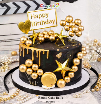 Gold Cake Decoration Ball Picks Set – 20pcs Round Cake Topper Balls on Sticks for Birthday, Wedding & Party Decor