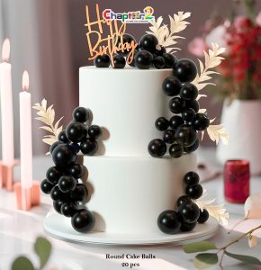 Black Round Cake Balls Topper Set – 20 pcs Luxury Cake Decoration Balls for Birthday, Wedding & Event Cakes