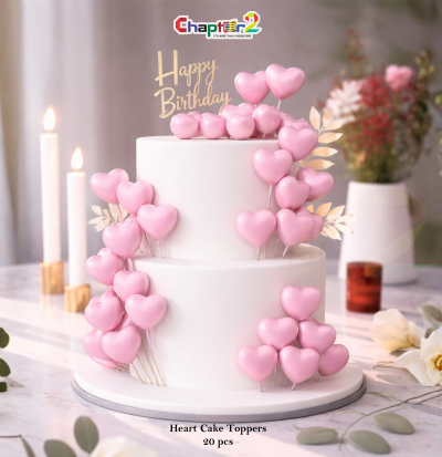Pink Heart Cake Toppers Set – 20 pcs Romantic Cake Decoration Picks for Birthday, Anniversary & Party Cakes