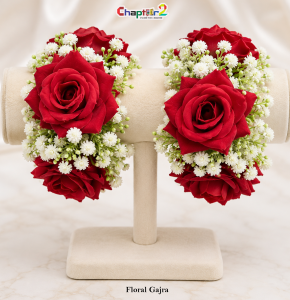 Red Rose Floral Gajra Bracelet for Mehndi, Barat & Wedding Events – Artificial Flower Wrist Corsage Pair