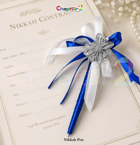 Royal Blue & Silver Floral Nikkah Pen for Wedding & Nikkah Ceremony