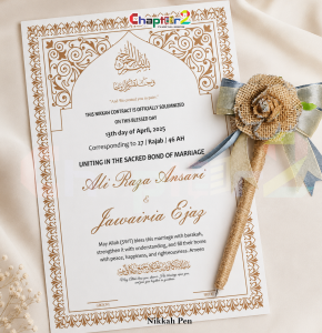 Rustic Jute Floral Nikkah Pen with Satin Ribbon Bow for Wedding Ceremony