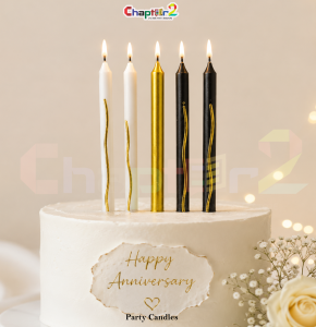 Black, Gold & White Birthday Cake Candles – 6 PCS Premium Decorative Party Candles with Holders | Cake Decoration | Chapter2.pk