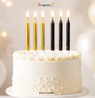 6 Pcs Gold & Black Birthday Party Candles with Holders – Elegant Cake Decoration Candles