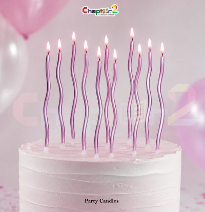 12 Pcs Pink Metallic Wavy Party Candles with Holders – Stylish Birthday Cake Decoration Candles