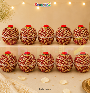 Handcrafted Round Bidh Box for Wedding & Mehndi Favors – Traditional Decorative Gift Packaging