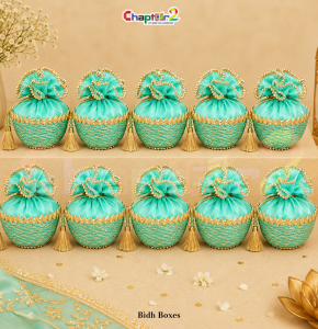 Mint Green Luxury Bidh Box with Satin Potli Cover – Wedding & Mehndi Favor Basket