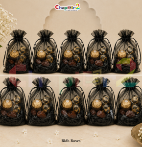 Black Transparent Organza Bidh Box Pouch – Luxury Wedding Favor Gift Bag