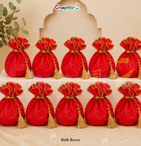 Red Organza Bidh Box Pouch with Golden Tassel – Luxury Wedding Favor Gift Bag