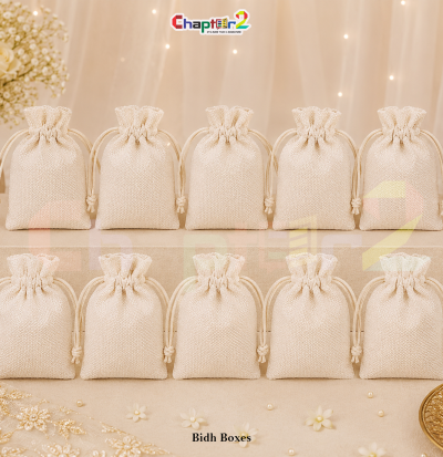 Premium Ivory Drawstring Potli Bag – Elegant Gift Pouch for Wedding Favors, Jewelry & Eid Packaging