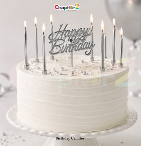 Silver Happy Birthday Candles Set with Topper & Holders – Standard Size Birthday Cake Decoration Candles