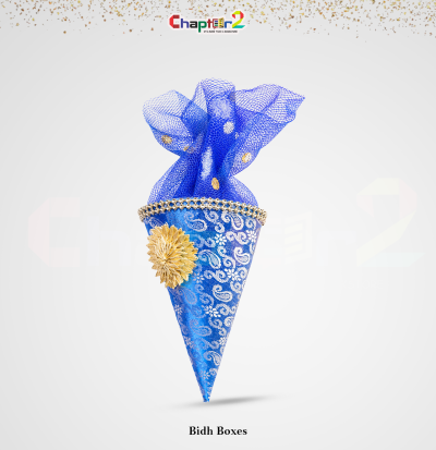 Royal Blue Cone Nikkah Favor Box with Decorative Net Cover – Luxury Wedding Giveaway Packaging 2 52042022b