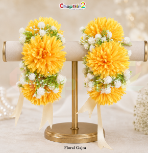 Yellow Artificial Floral Gajra Bracelet Pair for Mehndi, Mayun & Wedding Events