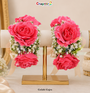 Gulabi Artificial Floral Gajra Bracelet Pair for Mehndi, Mayun & Wedding Events