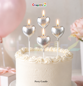 Silver Heart Birthday Party Candles – Pack of 4 Cake Decoration Candles