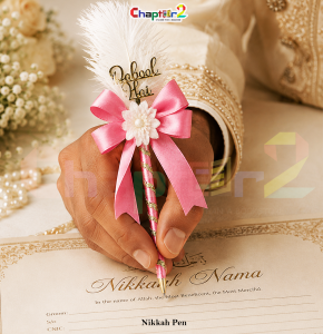 Pink Feather Nikkah Pen with “Qabool Hai” Topper for Wedding Ceremony