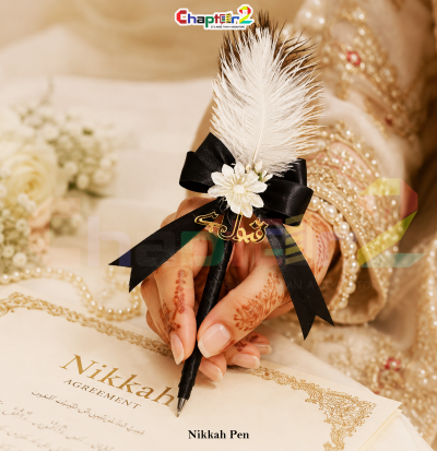 Black Feather Nikkah Pen with “Qabool Hai” Topper for Wedding Ceremony