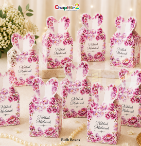 Nikkah Mubarak Floral Favor Box – Premium Wedding Treat Box with Heart Handle
