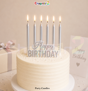 Pack of 6 Silver Birthday Cake Candles – Metallic Happy Birthday Party Candles
