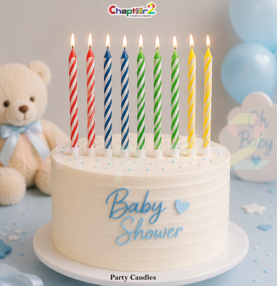 24 PCS Multicolor Birthday Cake Candles – Classic Stripe Party Candles Set | Decorative Cake Candles | Chapter2.pk