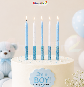 Blue Glitter Birthday Cake Candles – Decorative Party Candles Set with Holders | Premium Cake Decoration |