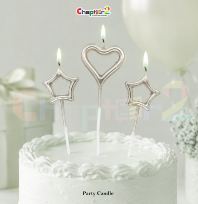 Silver Heart & Star Birthday Cake Candles – 3 PCS Metallic Party Candles Set | Decorative Cake Topper Candles |