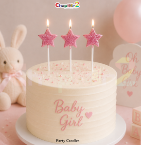 Pack of 4 Pink Glitter Star Birthday Candles – Decorative Cake Candles for Girls Birthday & Party Decoration