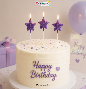 Purple Star Birthday Cake Candles – 4 PCS Glitter Star Party Candles | Decorative Cake Topper Candles |